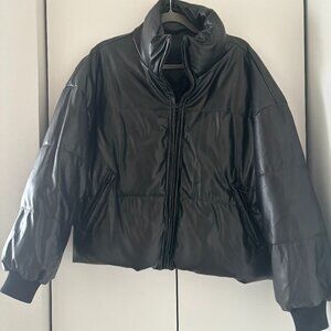 Black Faux Leather crop puffer